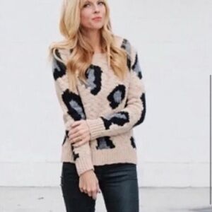 Anthropologie/ Sleeping on Snow Leopard Print pullover sweater/ woman’s M/ wool